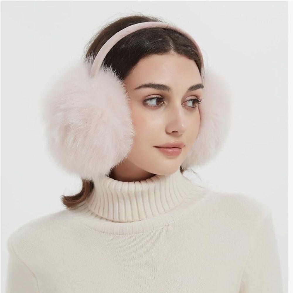 NWT $45 Bibury Fox Fur Light Blush Pink Super Fluffy Earmuffs